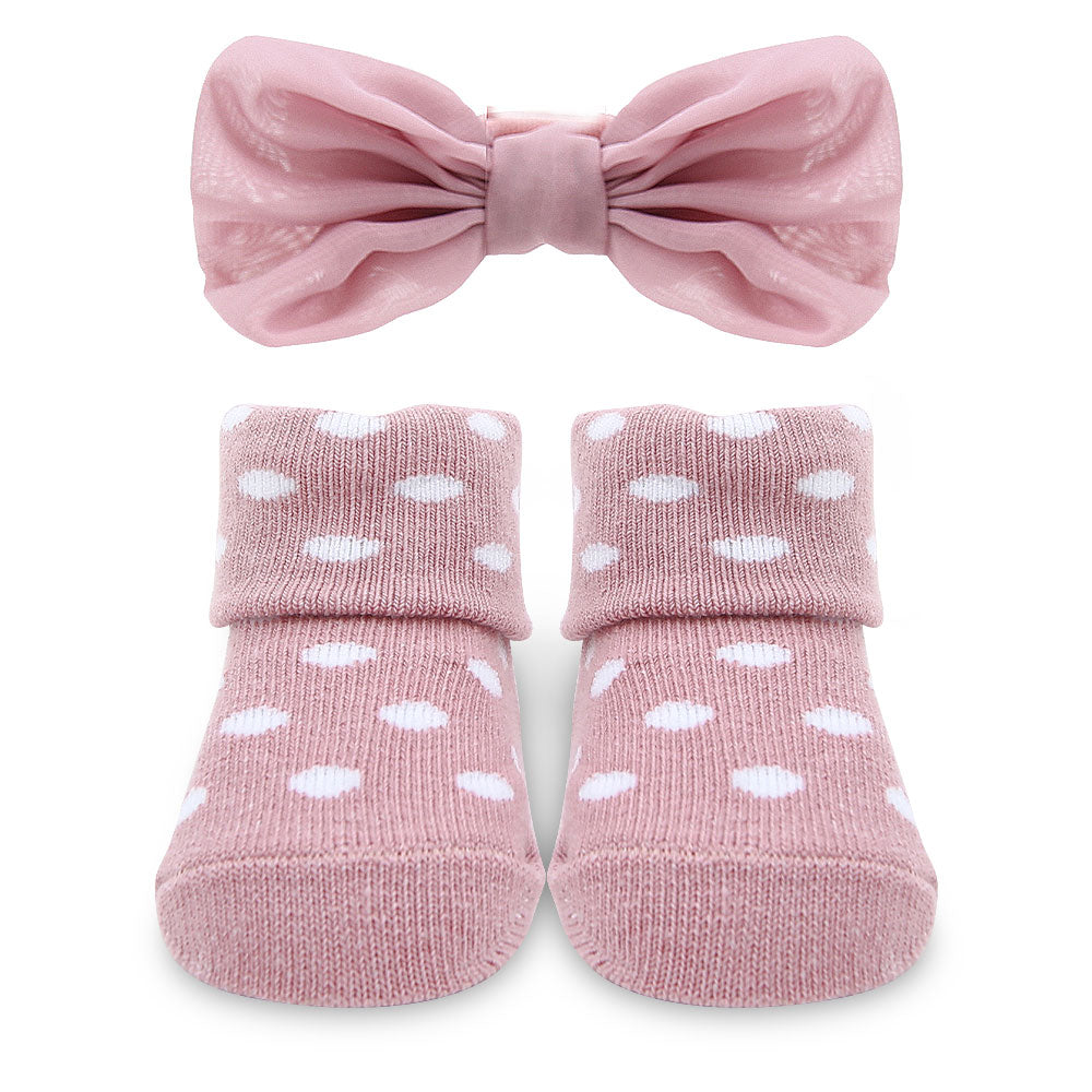BOOTIES PK-3 WITH 3 HEAD BANDS PINK FLORAL & POLKA DOT