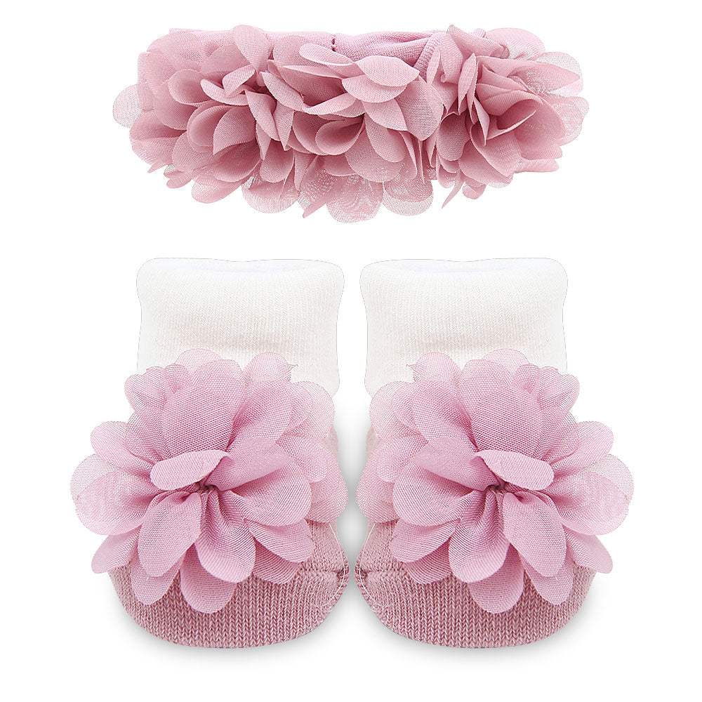 BOOTIES PK-3 WITH 3 HEAD BANDS PINK FLORAL