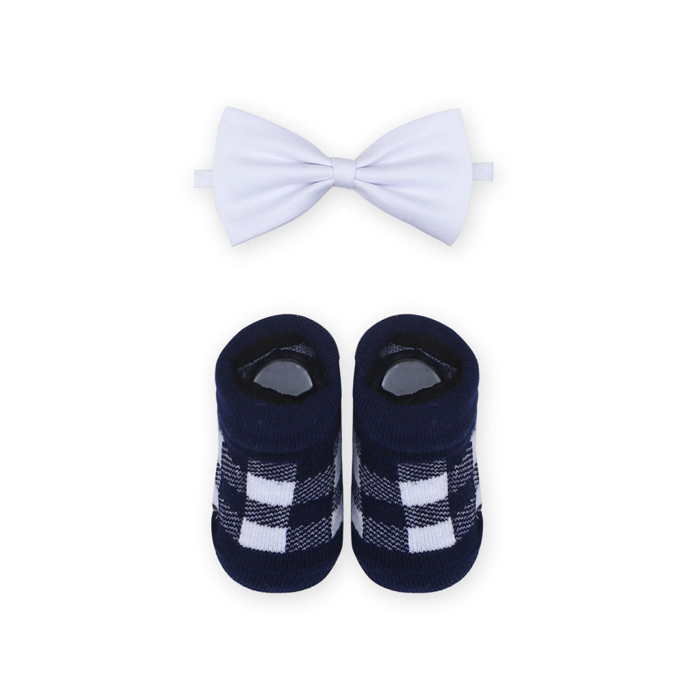 BOOTIES WITH BOW TIE NAVY CHECKERED