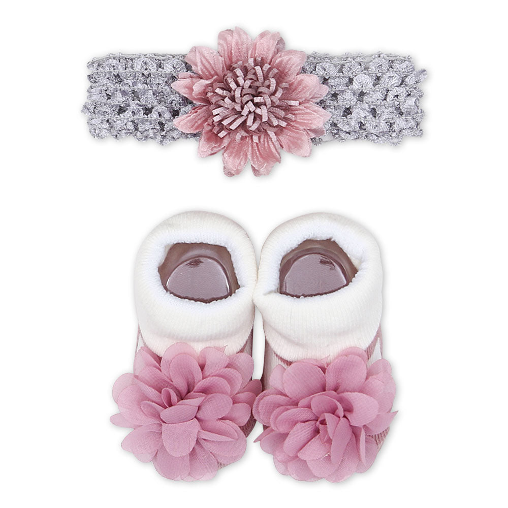 BOOTIES WITH HEAD BAND TEA PINK FLORAL