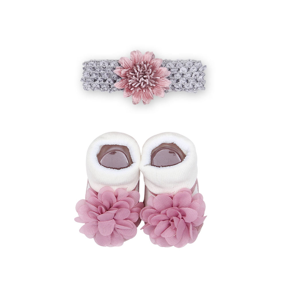 BOOTIES WITH HEAD BAND TEA PINK FLORAL