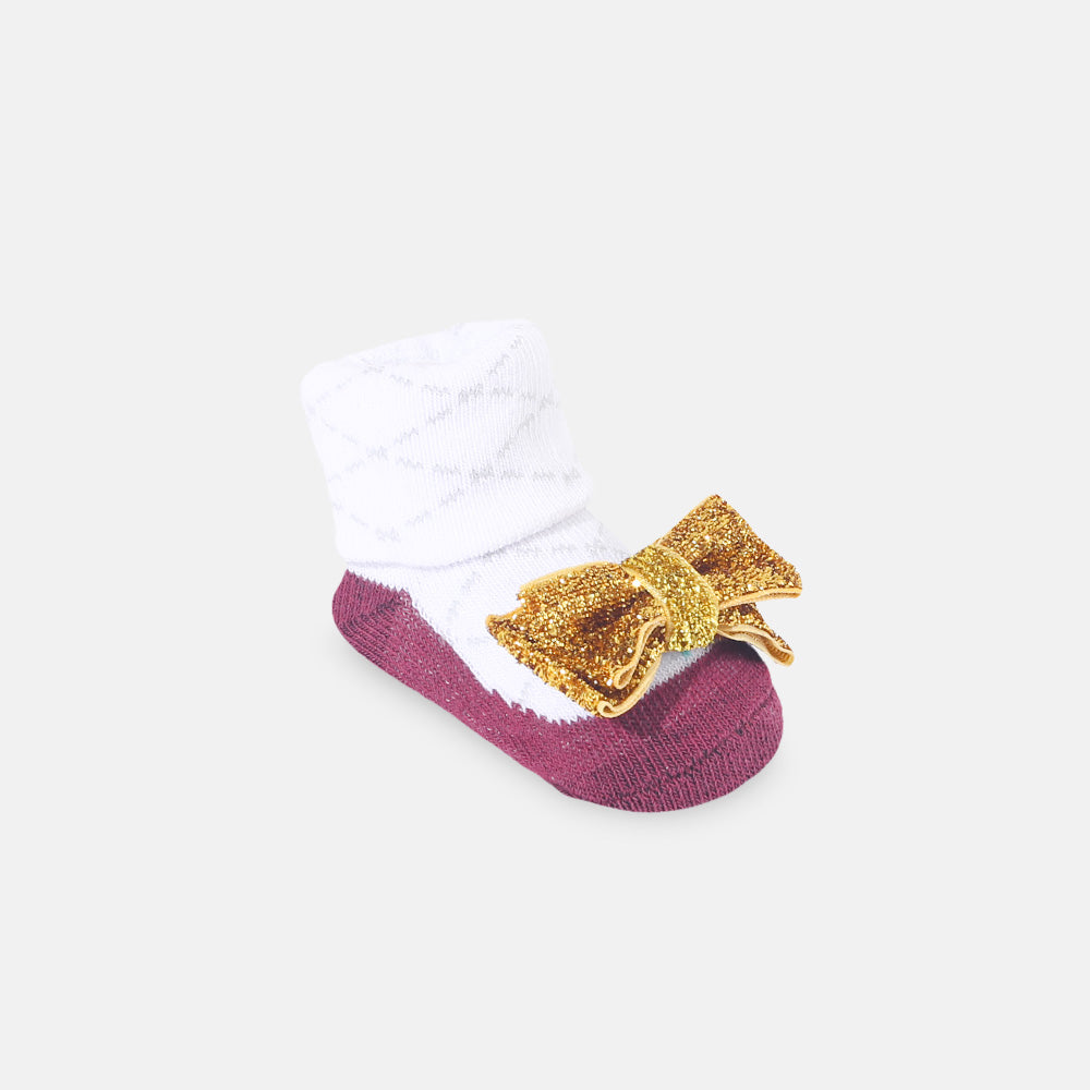 BOOTIES PK-3 WITH 3 HEAD BANDS MAROON FANCY