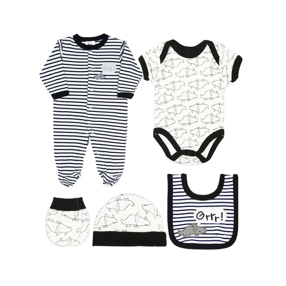 BABY BOY GIFT SET BLACK STRIPES DINO