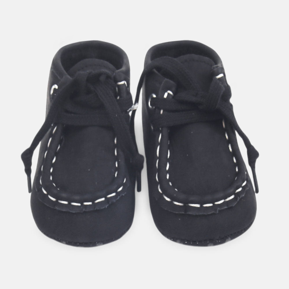 BOY PRE WALKER SHOES BLACK MOCCASINS