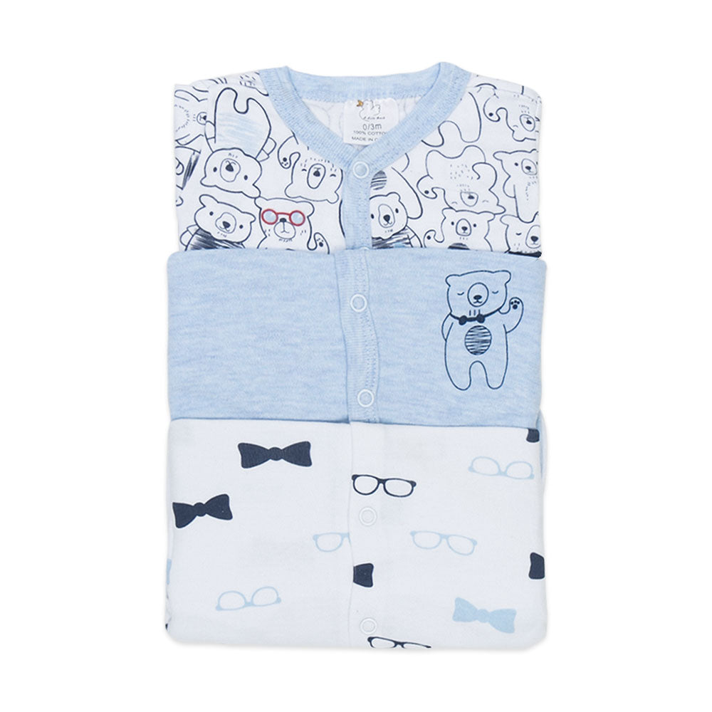 SLEEP SUITS / ROMPERS BOYS PK-3 BLUE NERDY BEAR
