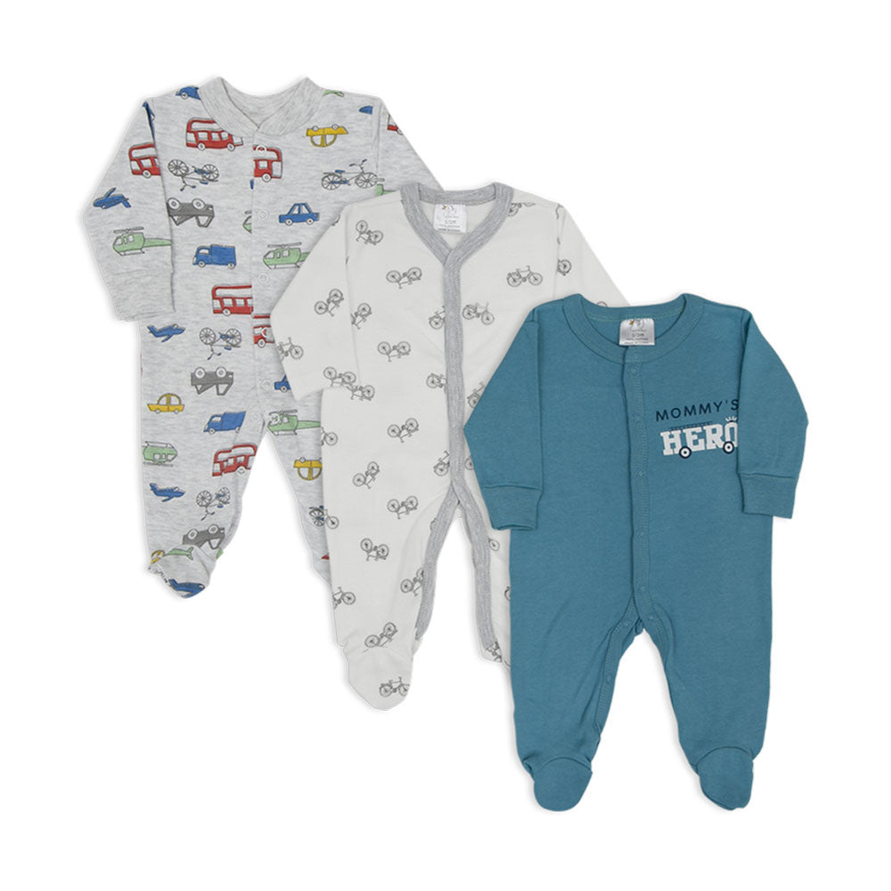 SLEEP SUITS / ROMPERS BOYS PK-3 MULTI COLOR