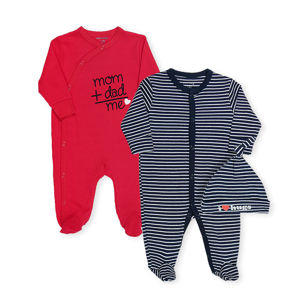 ROMPER BOYS PK-2 & HAT MULTI COLOR MOM DAD STRIPES