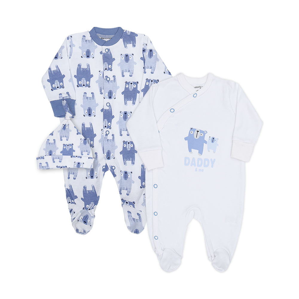 ROMPER BOYS PK-2 & HAT WHITE TEDDY