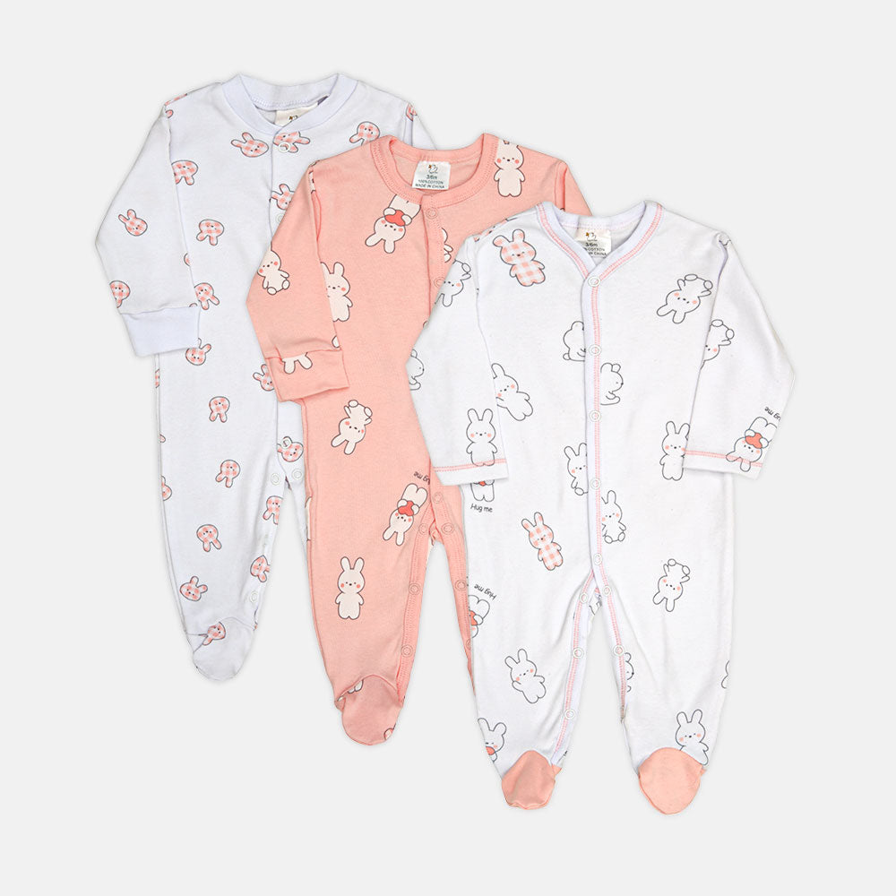 ROMPER GIRLS PK-3 RABBIT TEDDY PRINT