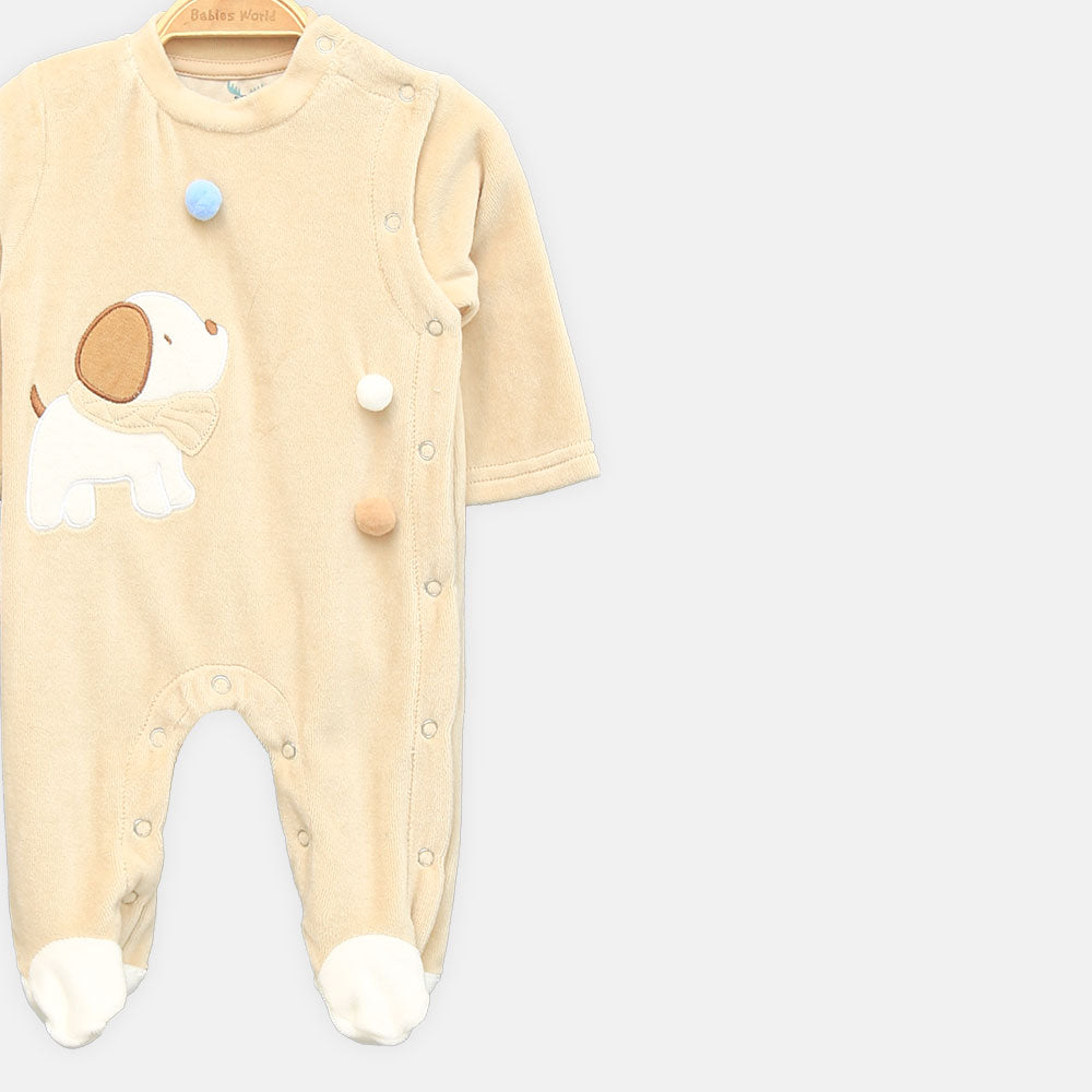 BOY ROMPER COZY PUPPY VELOUR KHAKI