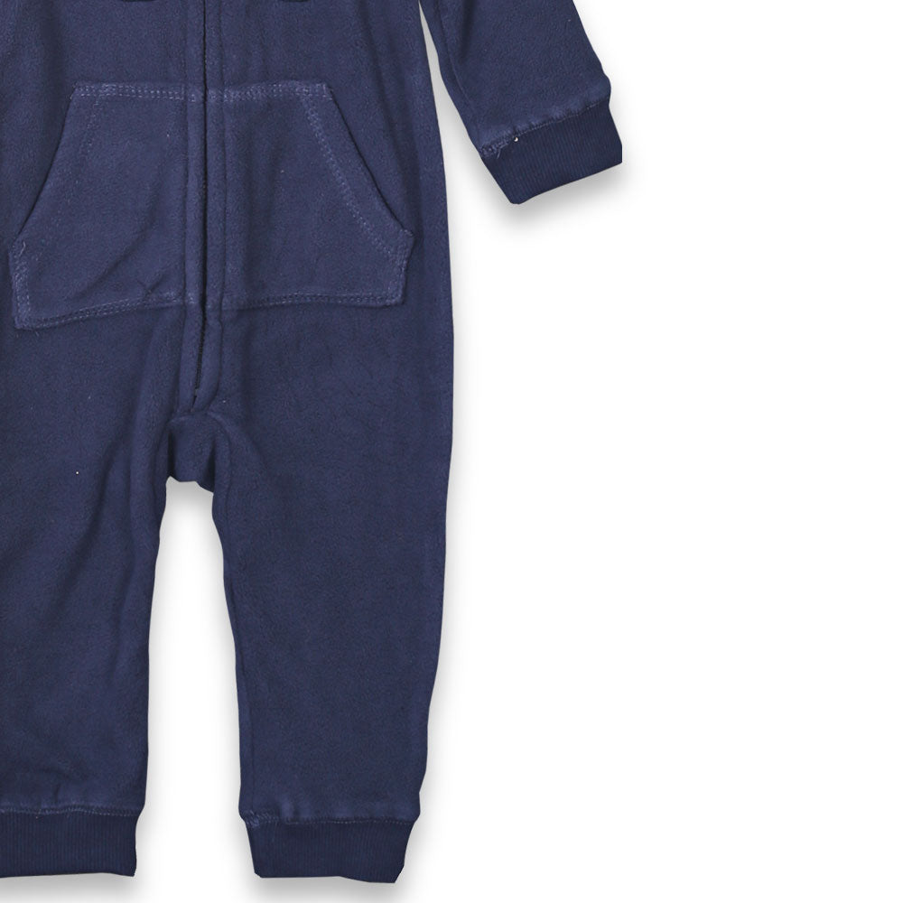 BOY ROMPER NAVY FLEECE BEAR HOODED