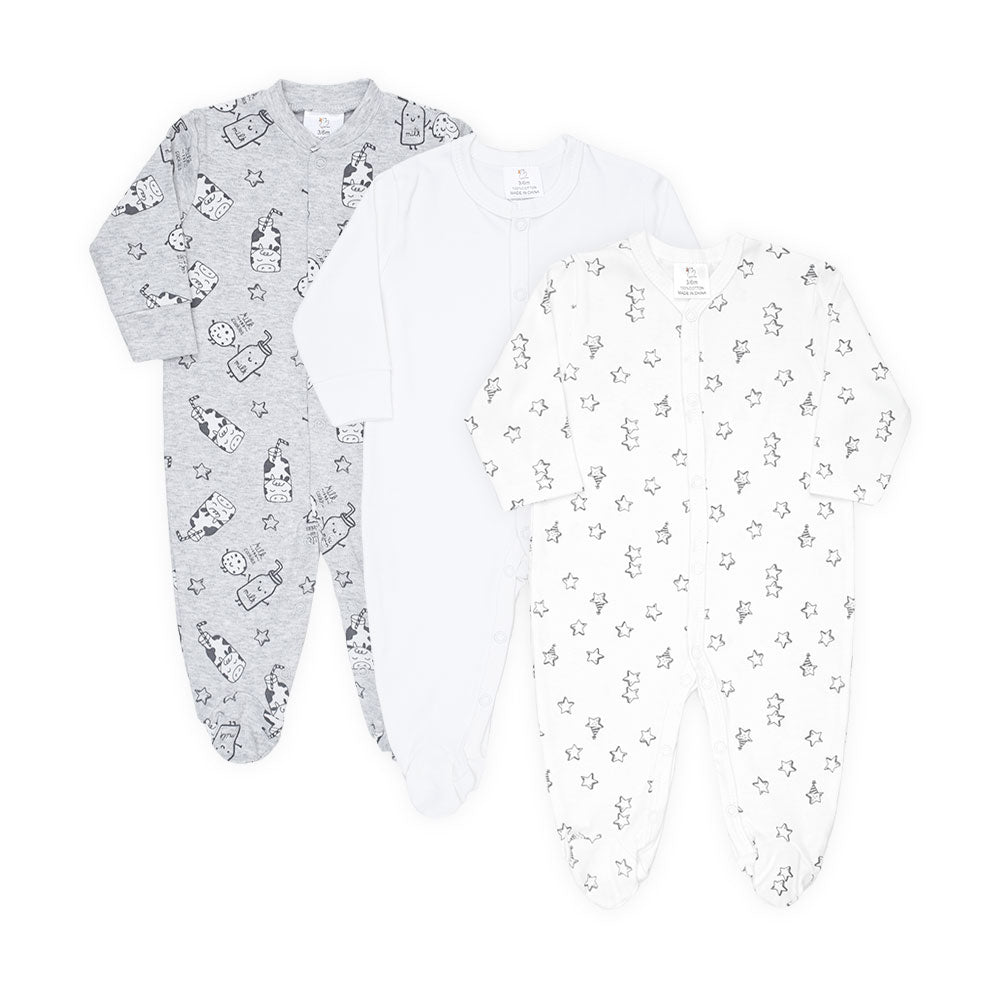 ROMPER BOYS PK-3 GREY MILK & COOKIES