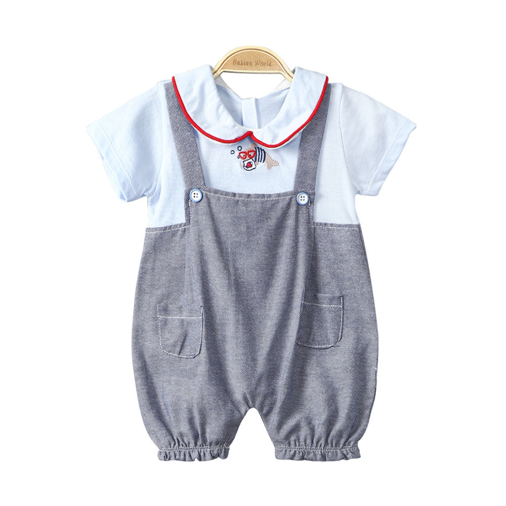 BOY ROMPER BLUE NERDY FISH