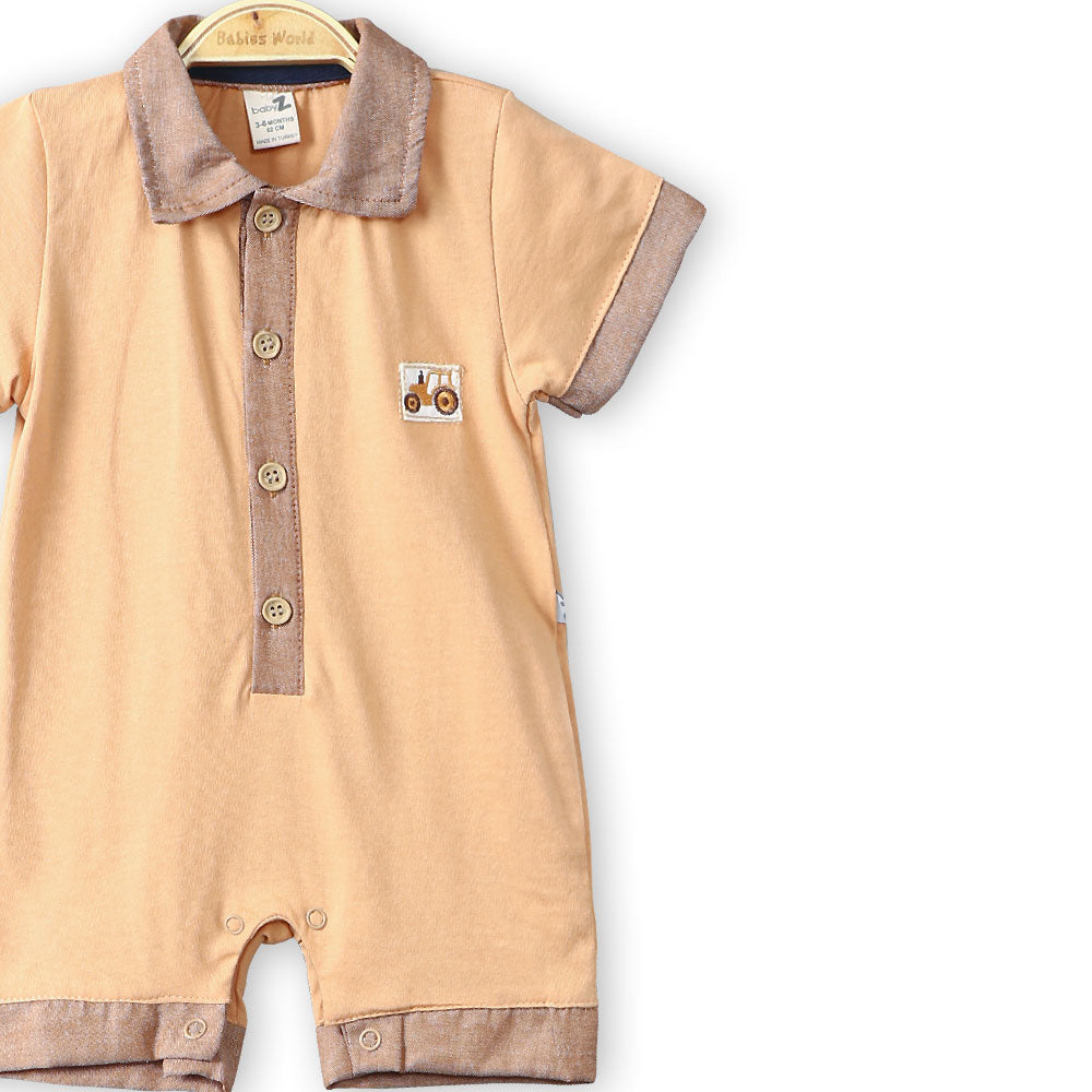 BOY ROMPER ORANGE TRUCK BUTTONED