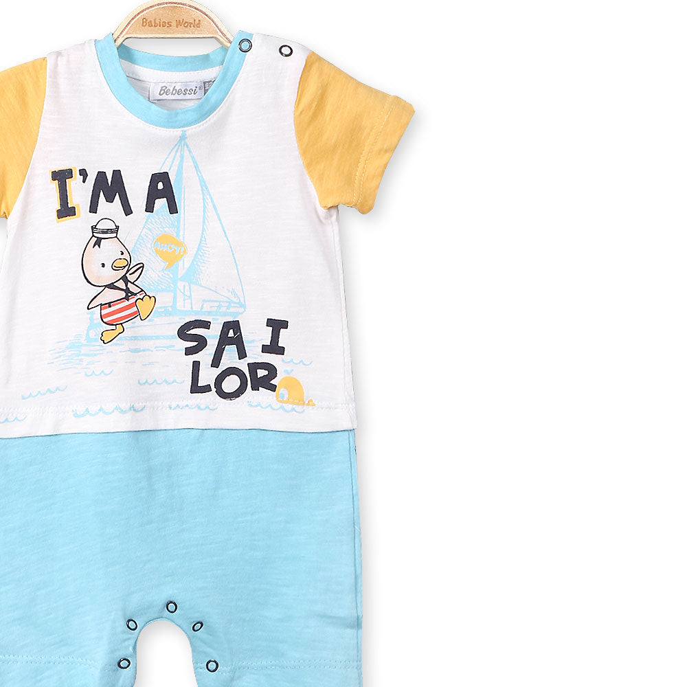 BOY ROMPER CYAN PENGUIN SAILOR