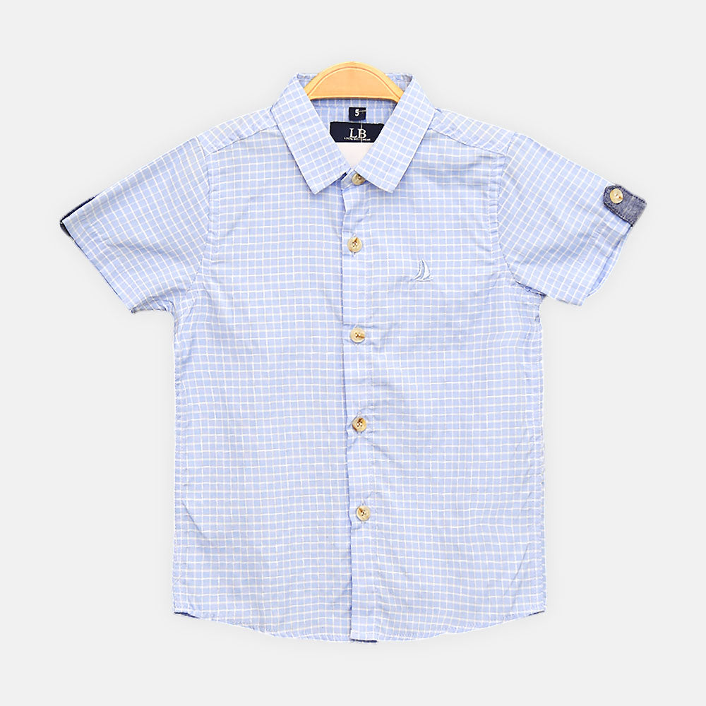BOY SHIRT SKY BLUE CHECKER TEXTURED HALF-SLEEVE