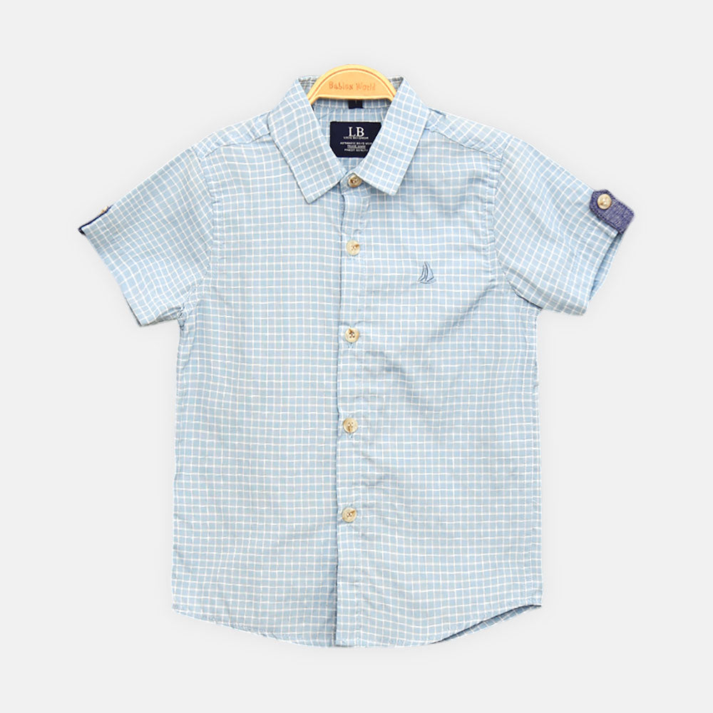 BOY SHIRT SEA GREEN CHECKER TEXTURED HALF-SLEEVE