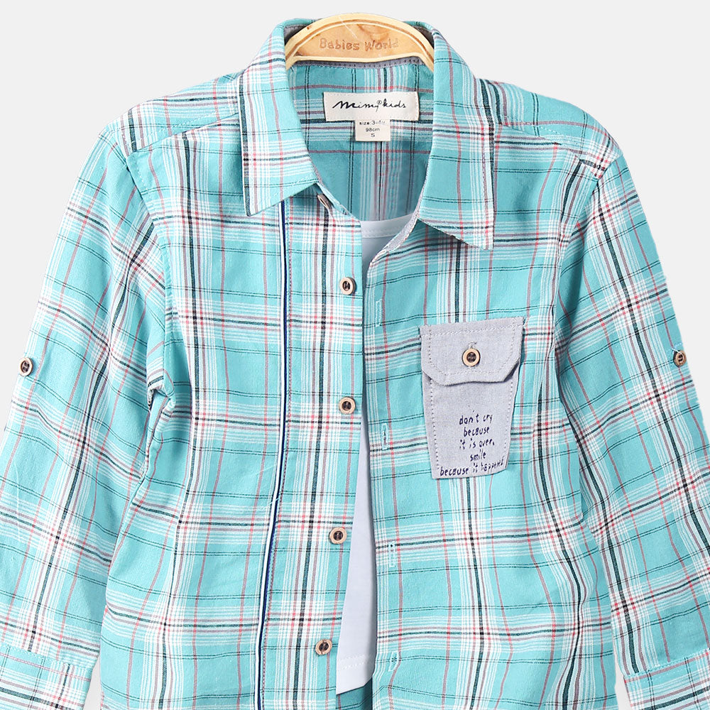 BOY SHIRT SEA GREEN CHECKERED POCKET