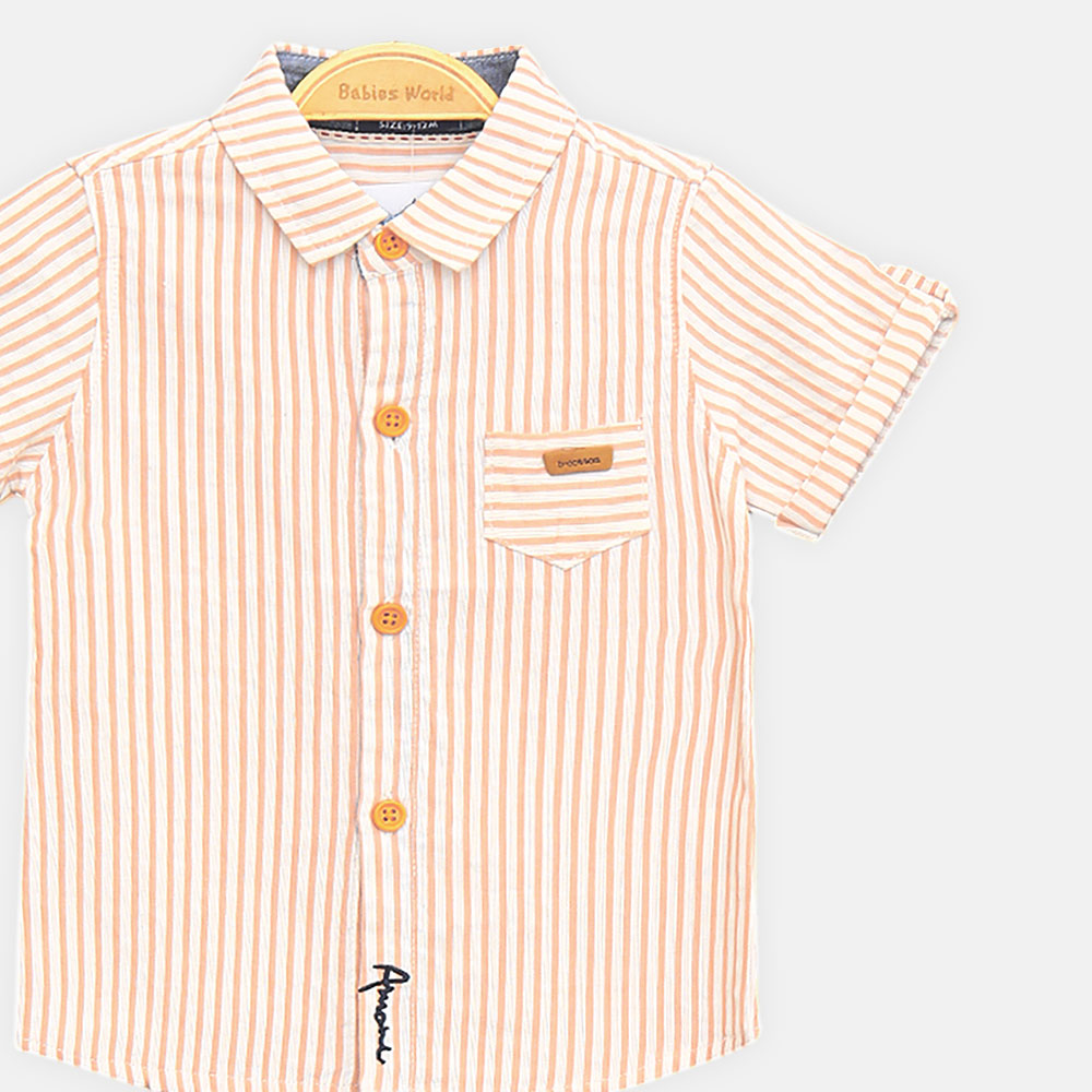 BOY SHIRT BEIGE STRIPED SHORT-SLEEVE