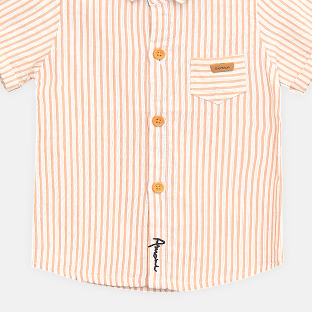 BOY SHIRT BEIGE STRIPED SHORT-SLEEVE