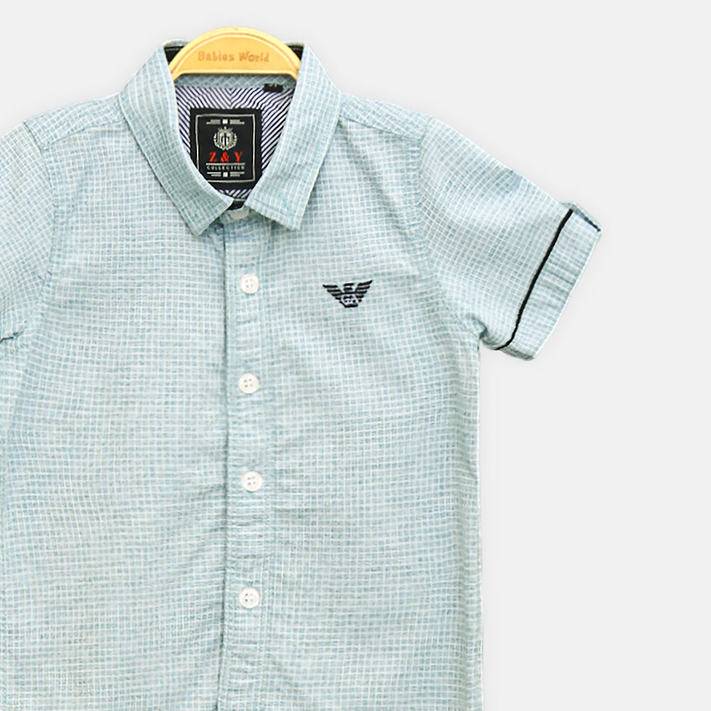 BOY SHIRT SEA GREEN CHECKERED HALF-SLEEVE