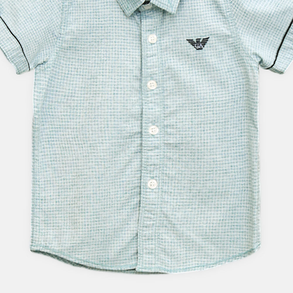 BOY SHIRT SEA GREEN CHECKERED HALF-SLEEVE