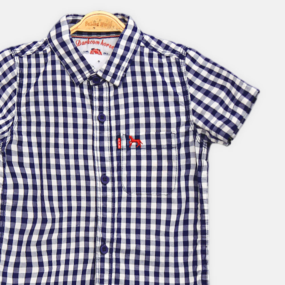 BOY SHIRT NAVY BLUE CHECKED SHORT-SLEEVE
