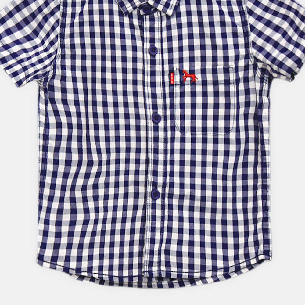 BOY SHIRT NAVY BLUE CHECKED SHORT-SLEEVE