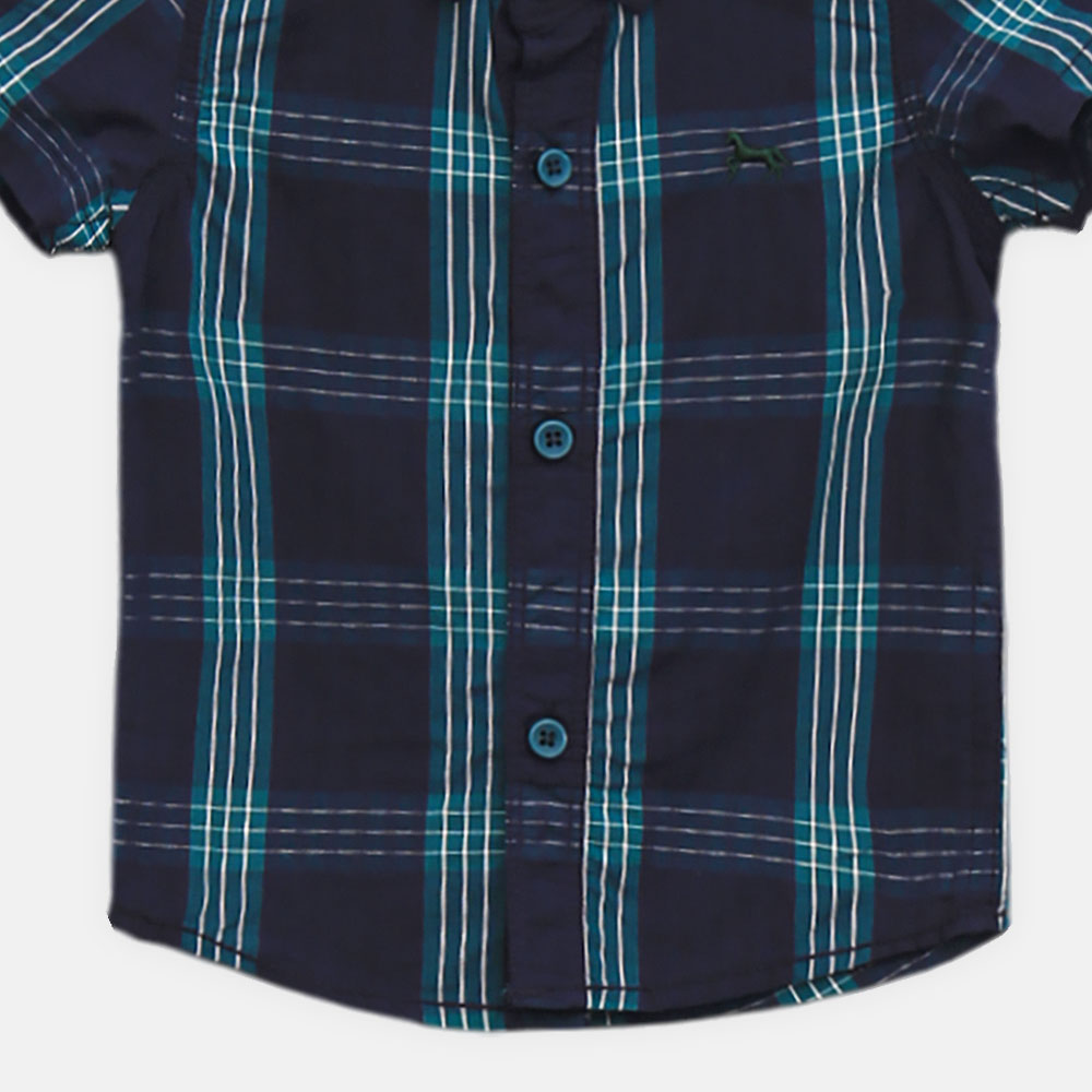 BOY SHIRT NAVY BLUE AND GREEN CHECKER HALF-SLEEVE
