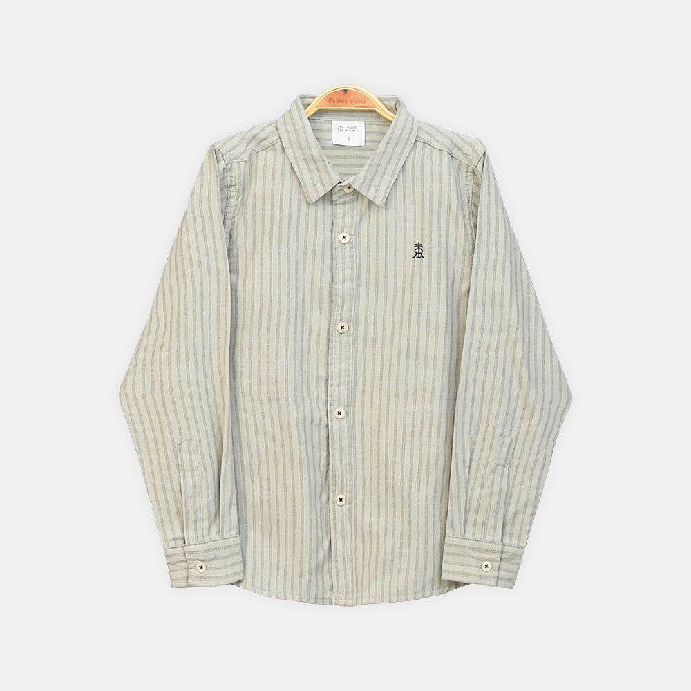 BOY SHIRT GREEN & BROWN STRIPED