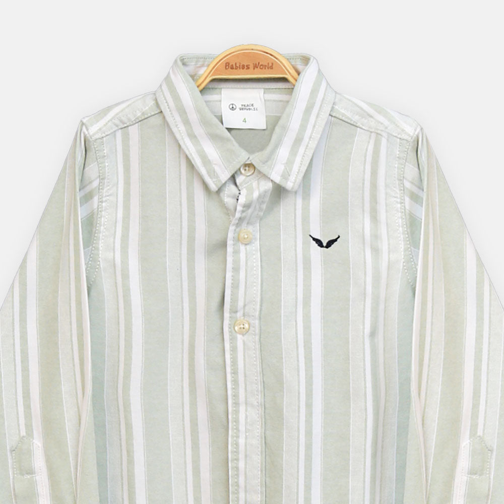 BOY SHIRT LIGHT GREEN & WHITE STRIPED