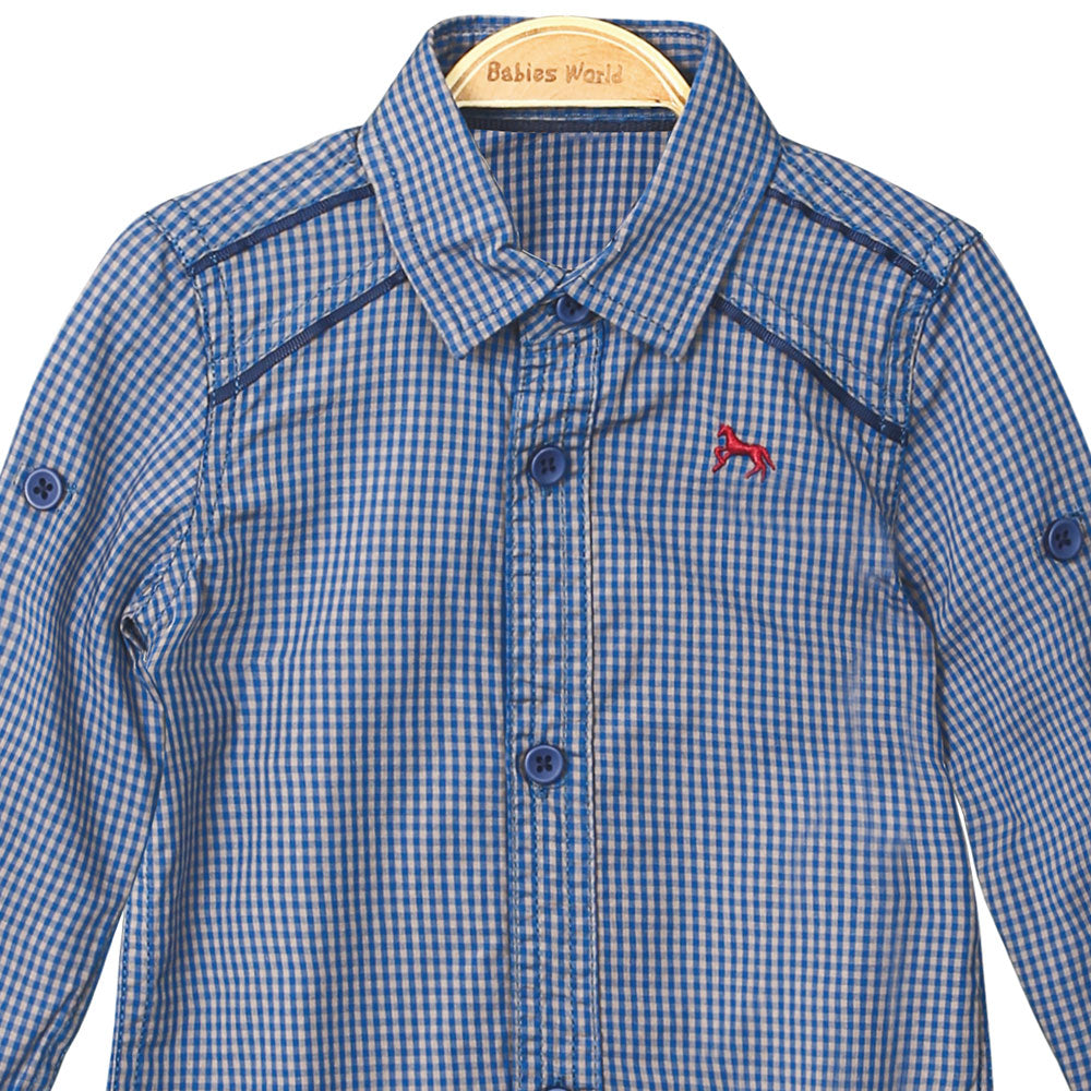 BOY SHIRT NAVY PIN CHECK