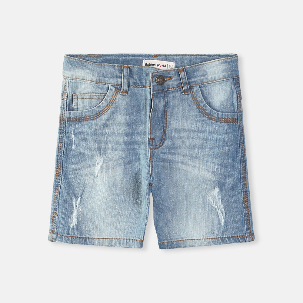 BOY SHORT JEANS LIGHT BLUE RIPPED DENIM