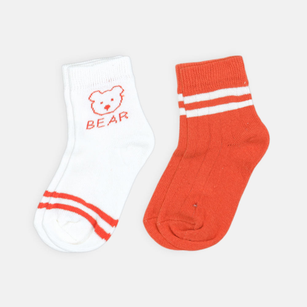 BOY SOCKS PK-2 ORANGE AND WHITE BEAR