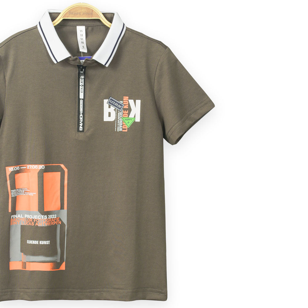 BOY T-SHIRT GREEN COLLARED