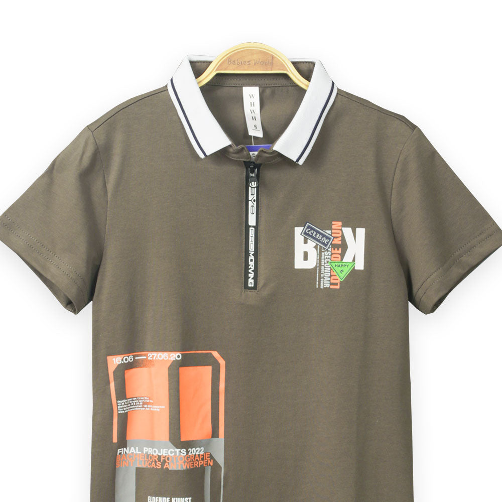 BOY T-SHIRT GREEN COLLARED