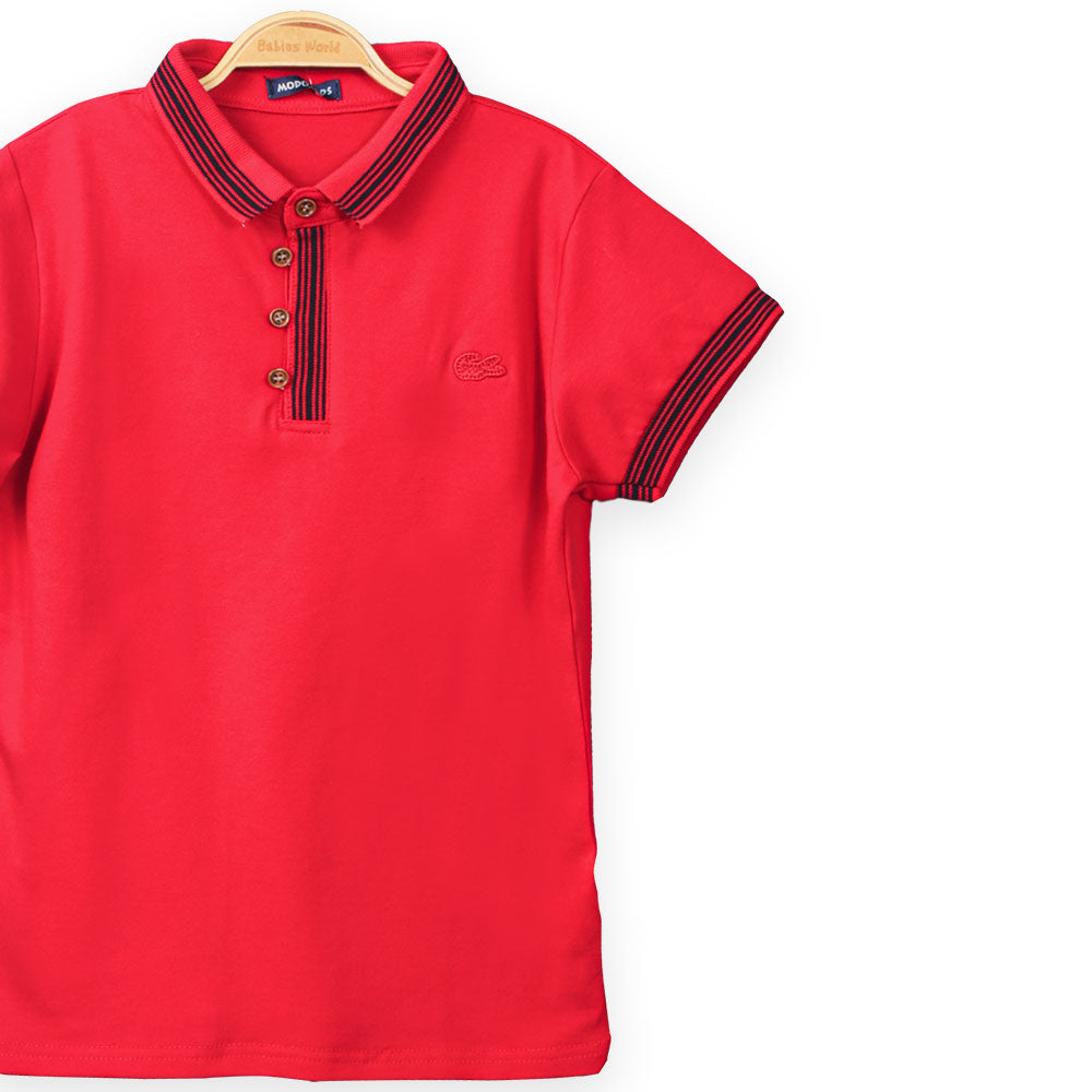 BOY T-SHIRT RED LACOSTE COLLARED