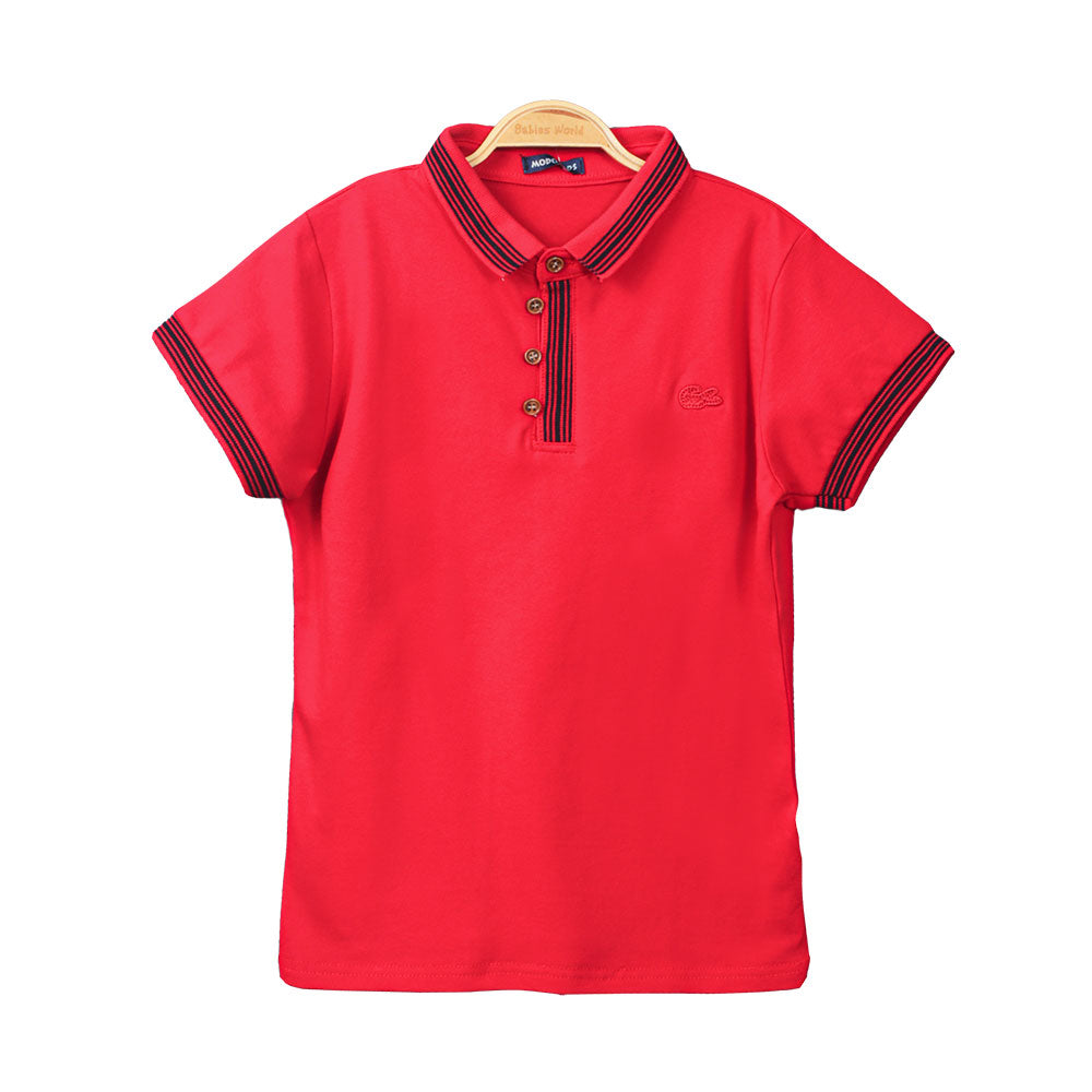 BOY T-SHIRT RED LACOSTE COLLARED