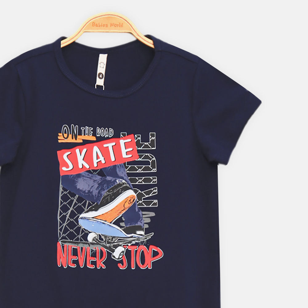 BOY T-SHIRT ON THE ROAD NEVER STOP SKATE NAVY