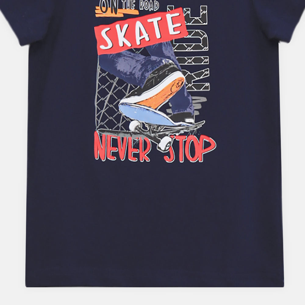 BOY T-SHIRT ON THE ROAD NEVER STOP SKATE NAVY