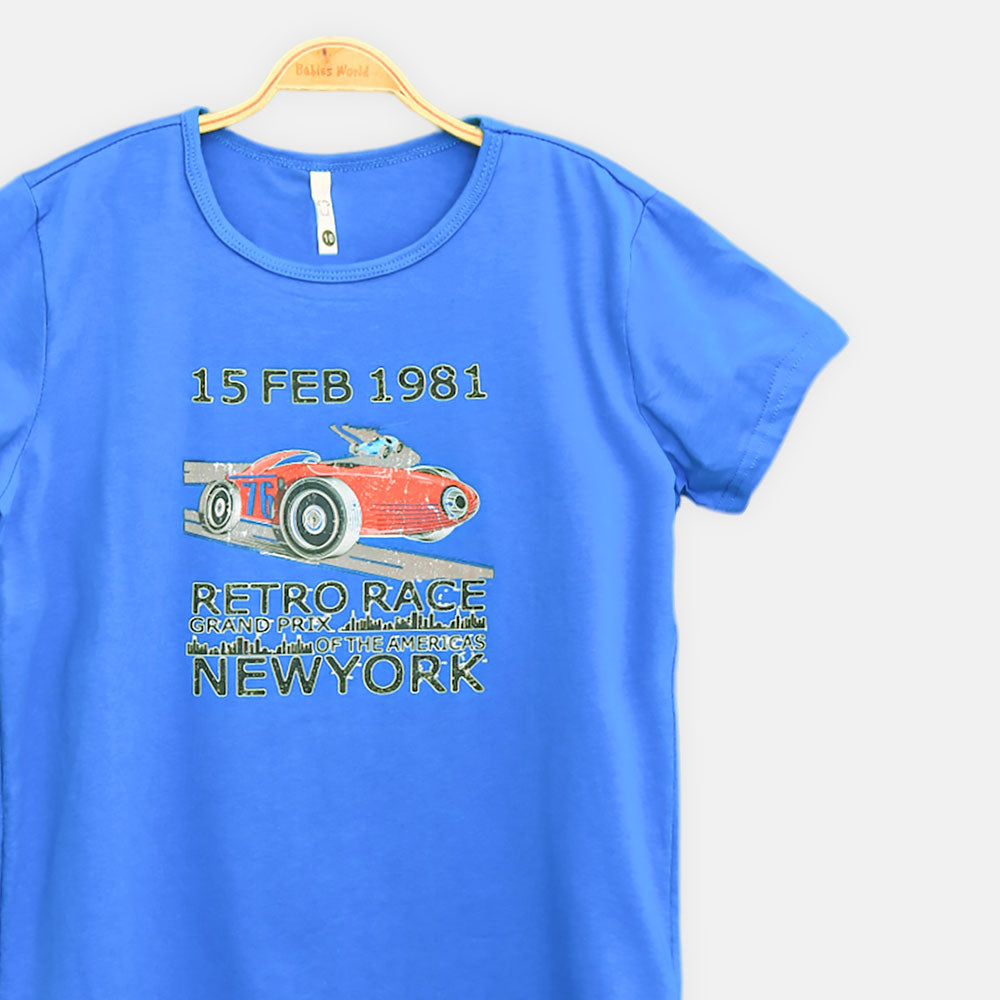 BOY T-SHIRT RETRO RACE GRAPHIC – BRIGHT BLUE