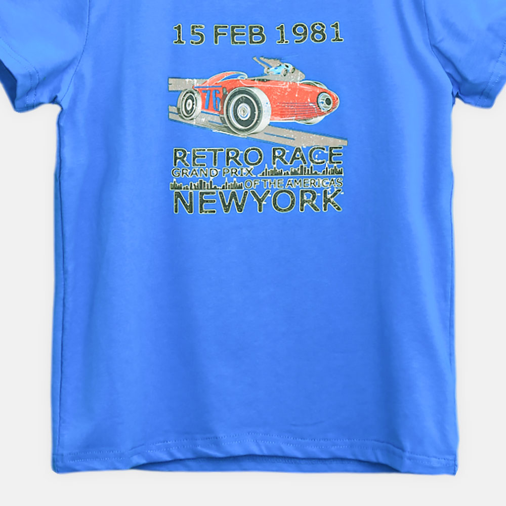 BOY T-SHIRT RETRO RACE GRAPHIC – BRIGHT BLUE