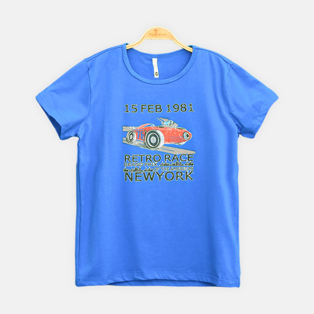 BOY T-SHIRT RETRO RACE GRAPHIC – BRIGHT BLUE