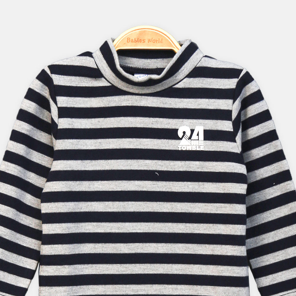 BOY T-SHIRT BLACK AND GREY STRIPED FULL-SLEEVE