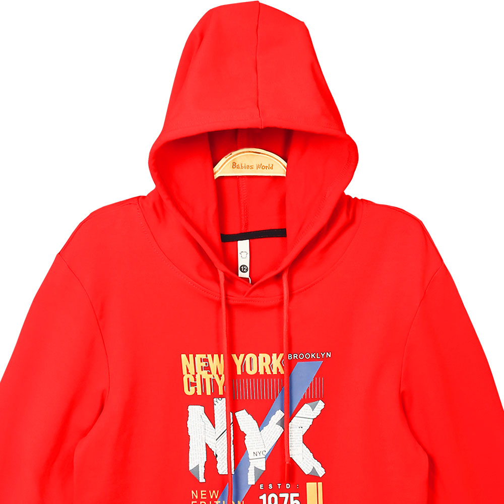 BOY T-SHIRT RED NYC HOODED