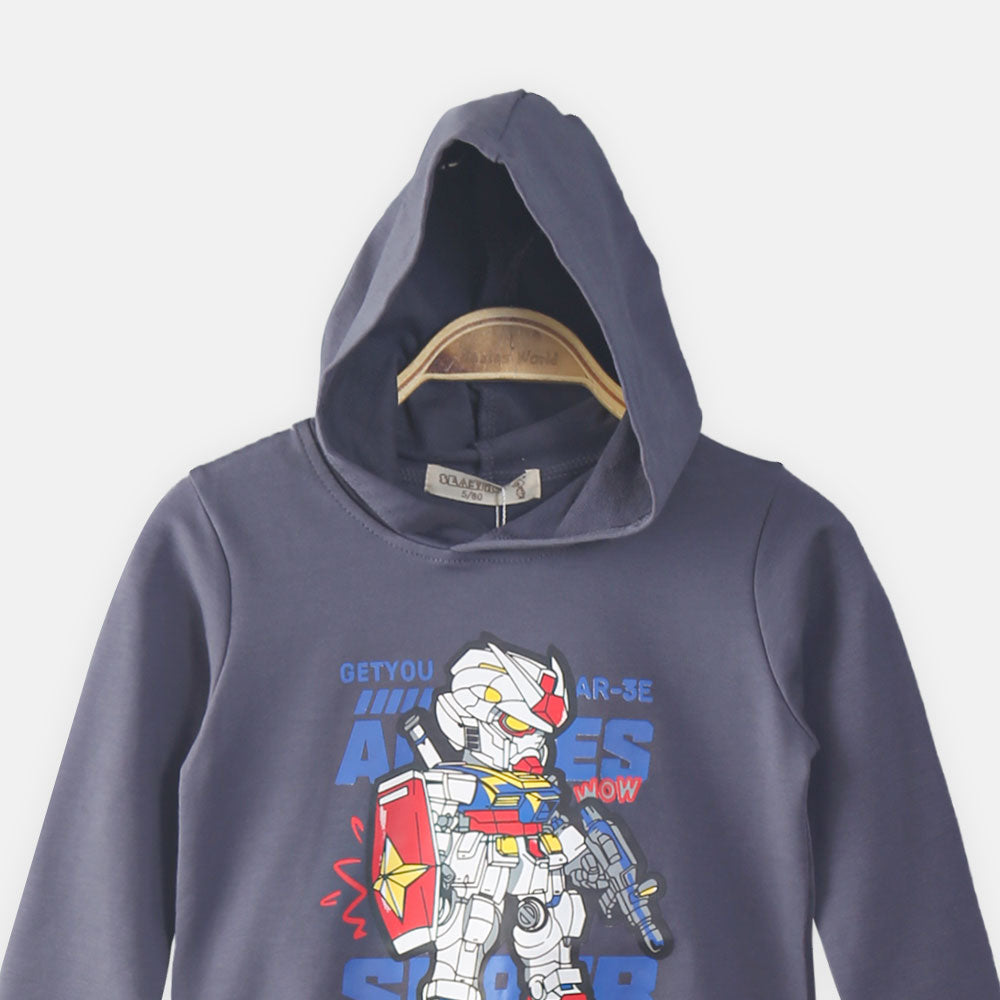 BOY T-SHIRT GREY ANIME HOODED