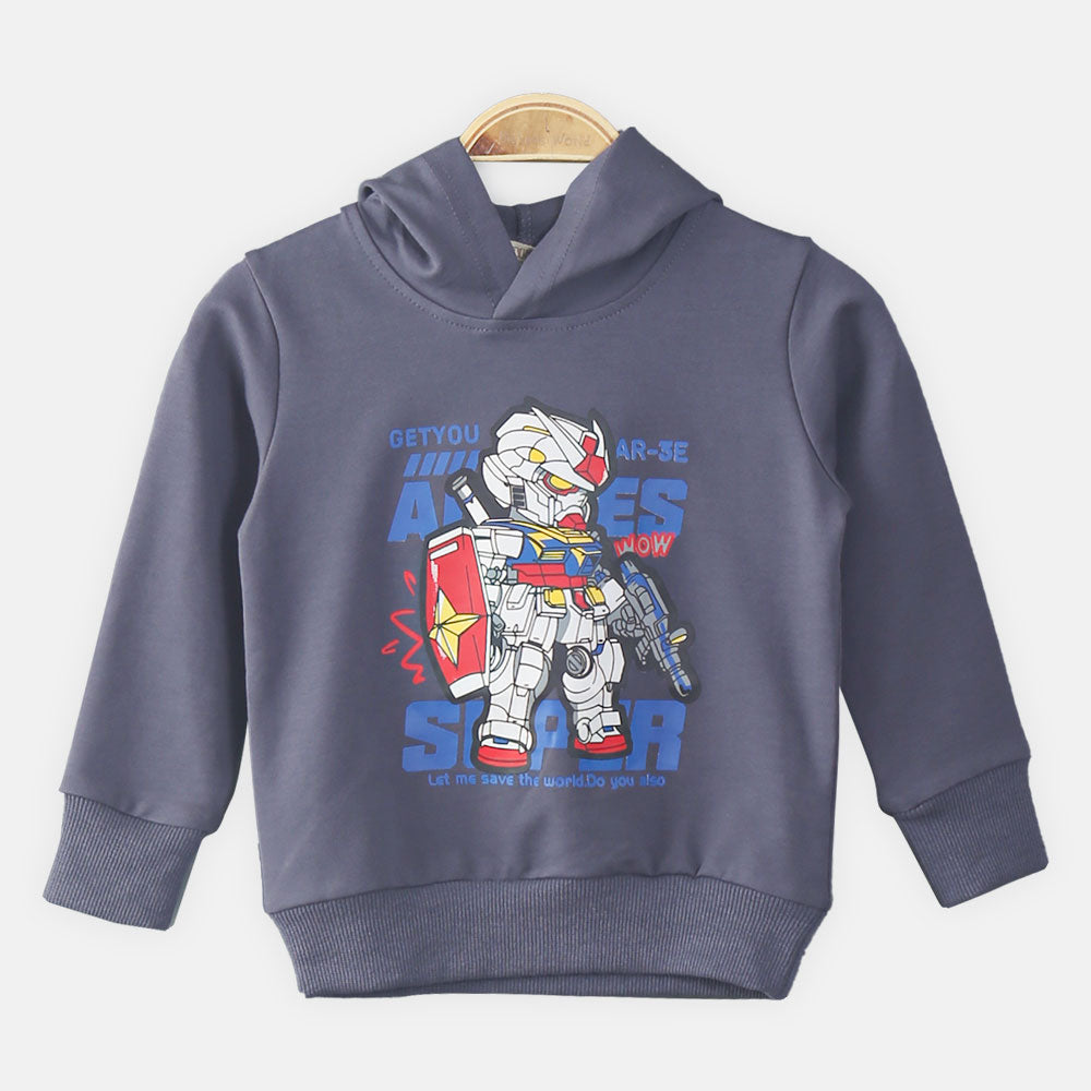 BOY T-SHIRT GREY ANIME HOODED