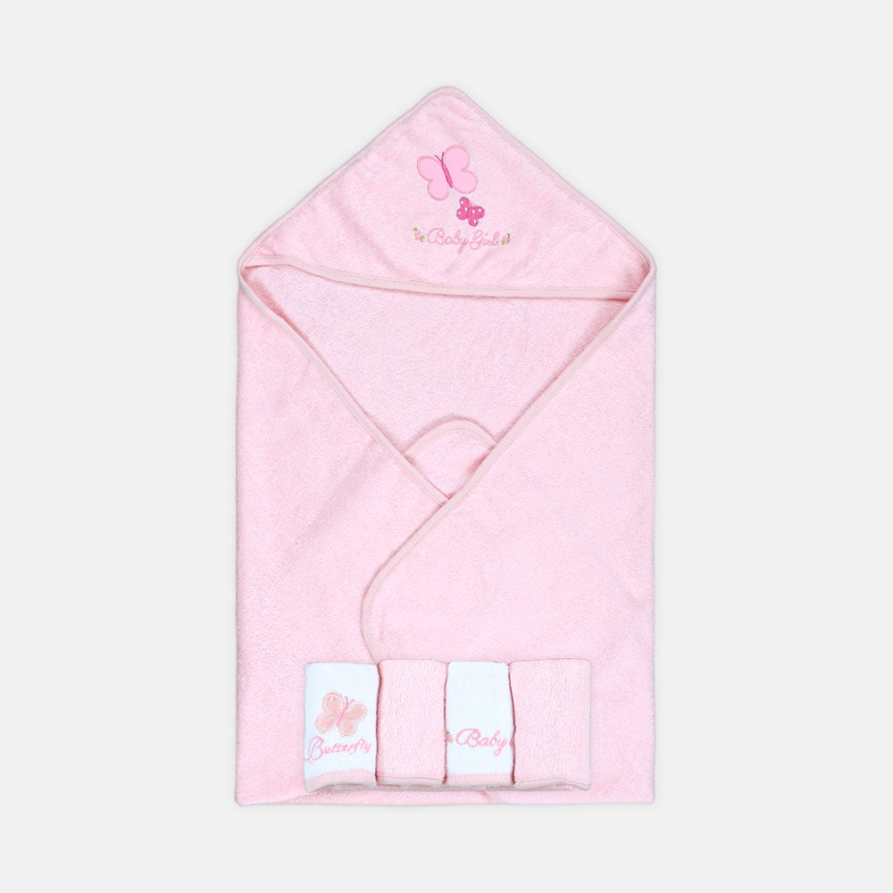 BATH TOWEL WITH 4 FACE TOWELS PINK