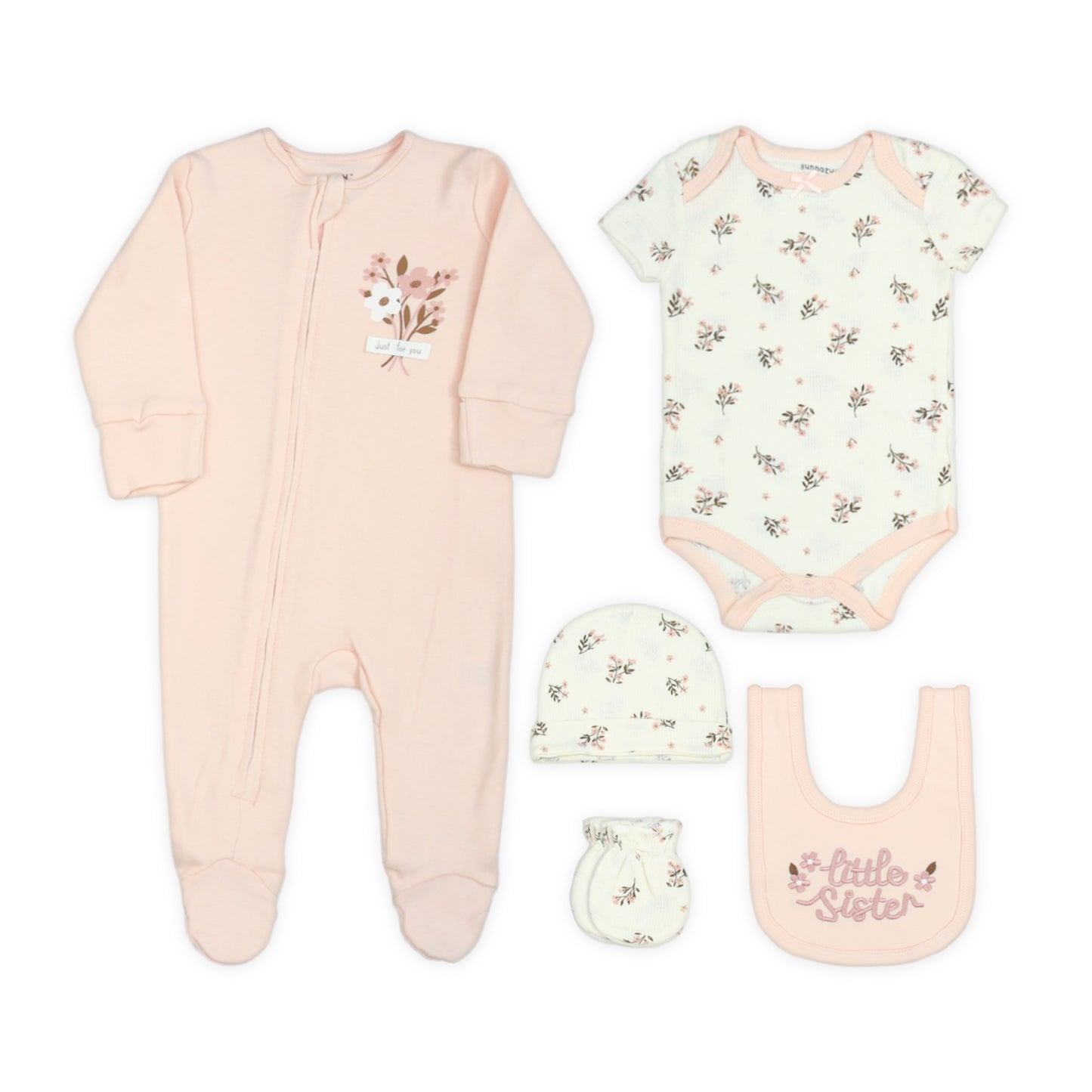 LITTLE SISTER 5-PIECE LAYETTE SET (PEACH) GIRL