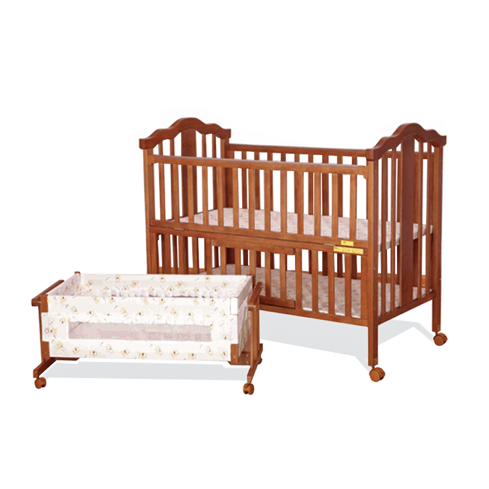 WOODEN COT W/BASSINET - COFFEE